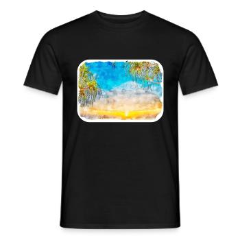 Strand Aquarell Skizze Handgezeichnete Illustration - Männer T-Shirt - Schwarz - Vorne - AI Model Male 178 light (178cm)