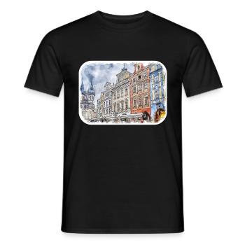 Prag Tschechische Aquarellskizze Malerei Zeichnung - Männer T-Shirt - Schwarz - Vorne - AI Model Male 178 light (178cm)