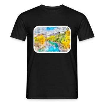 Queenstown Australie Aquarelle Croquis Dessiné Illus - T-shirt homme - noir - Devant - AI Model Male 178 light (178cm)