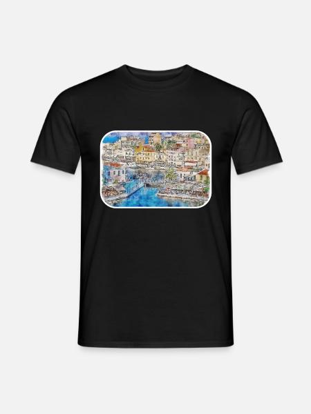 Athènes Grèce Aquarelle Illustration - T-shirt homme - noir