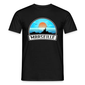 Marseille France Skyline Vintage Sunset Travel Sou - Men's T-Shirt - black - Front - AI Model Male 178 light (178cm)