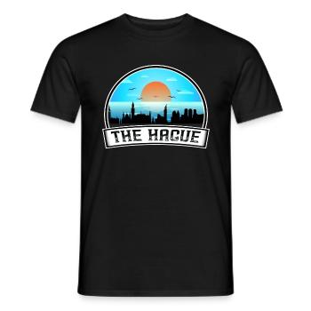 The Hague Netherlands Skyline Vintage Sunset Trave - Men's T-Shirt - black - Front - AI Model Male 178 light (178cm)