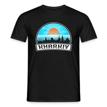 Charkiw Ukraine Skyline Vintage Sonnenuntergang Reise Souv - Männer T-Shirt - Schwarz - Vorne - AI Model Male 178 light (178cm)