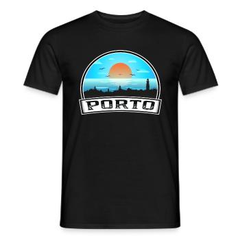 Porto Portugal Skyline Vintage Sonnenuntergang Reise Souve - Männer T-Shirt - Schwarz - Vorne - AI Model Male 178 light (178cm)