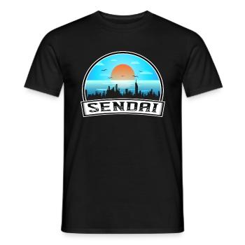 Sendai Japan Skyline Vintage Sonnenuntergang Reise Souveni - Männer T-Shirt - Schwarz - Vorne - AI Model Male 178 light (178cm)