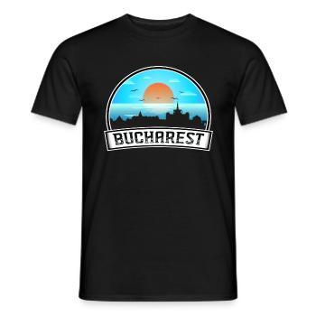 Bucharest Romania Skyline Vintage Sunset Travel So - Men's T-Shirt - black - Front - AI Model Male 178 light (178cm)