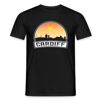 Cardiff Pays de Galles Skyline Vintage Sunset Travel Souven - T-shirt homme - noir - Devant - AI Model Male 178 light (178cm)