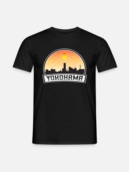 Yokohama Japan Skyline Vintage Sunset Travel Souve - Men's T-Shirt - black
