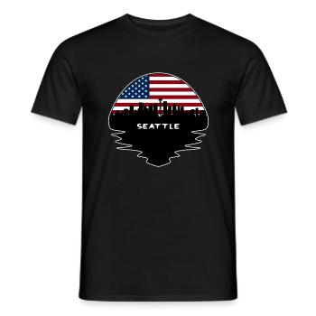 Seattle Washington USA Flagge Skyline Silhouette Tra - Männer T-Shirt - Schwarz - Vorne - AI Model Male 178 light (178cm)