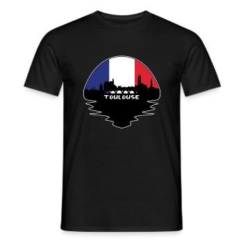 Toulouse France Drapeau Skyline Silhouette Travel - T-shirt homme - noir - Devant - AI Model Male 178 light (178cm)