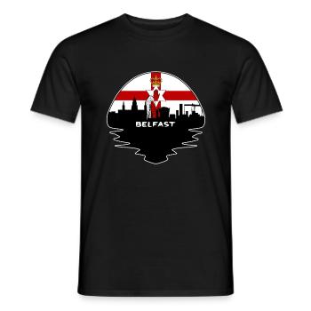 Belfast Northern Ireland Flag Skyline Silhouette T - Men's T-Shirt - black - Front - AI Model Male 178 light (178cm)