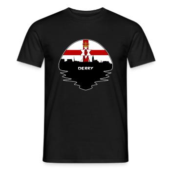 Derry-Nordirland-Flaggen-Skyline-Schattenbild-Tra - Männer T-Shirt - Schwarz - Vorne - AI Model Male 178 light (178cm)