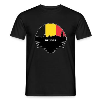 Bruges Belgium Flag Skyline Silhouette Travel - Men's T-Shirt - black - Front - AI Model Male 178 light (178cm)