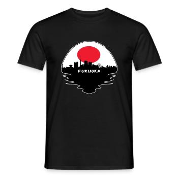 Fukuoka Japan Flag Skyline Silhouette Travel - Men's T-Shirt - black - Front - AI Model Male 178 light (178cm)