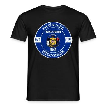 Milwaukee Wisconsin Flagge USA Reise Souvenir Abzeichen - Männer T-Shirt - Schwarz - Vorne - AI Model Male 178 light (178cm)