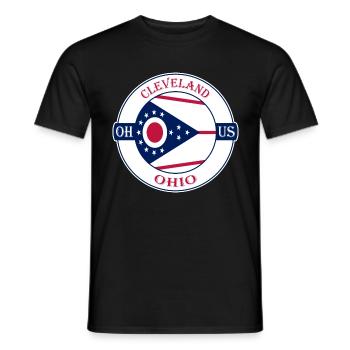 Cleveland Ohio Flag USA Travel Souvenir Badge - Men's T-Shirt - black - Front - AI Model Male 178 light (178cm)