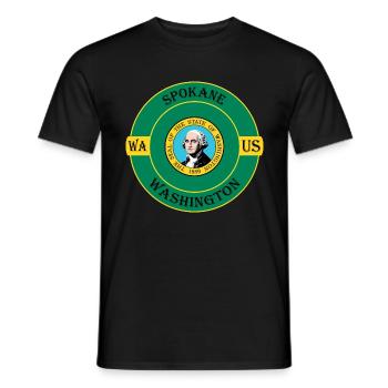 Spokane Washington Flag USA Travel Souvenir Badge - Men's T-Shirt - black - Front - AI Model Male 178 light (178cm)