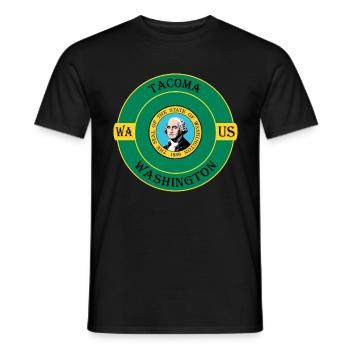 Tacoma Washington Flag USA Travel Souvenir Badge - Men's T-Shirt - black - Front - AI Model Male 178 light (178cm)