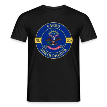 Fargo North Dakota Flag USA Travel Souvenir Badge - Men's T-Shirt - black - Front - AI Model Male 178 light (178cm)