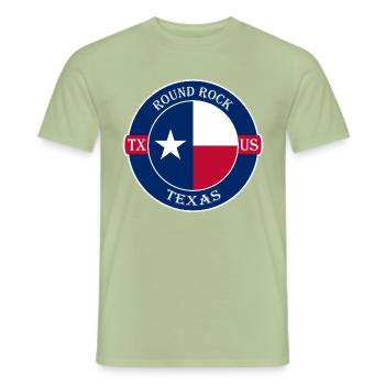 Round Rock Texas Flag USA Travel Souvenir Badge - T-shirt homme - vert sauge - Devant - AI Model Male 178 light (178cm)