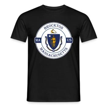 Brockton Massachusetts Flag USA Souvenir Badge - Men's T-Shirt - black - Front - AI Model Male 178 light (178cm)
