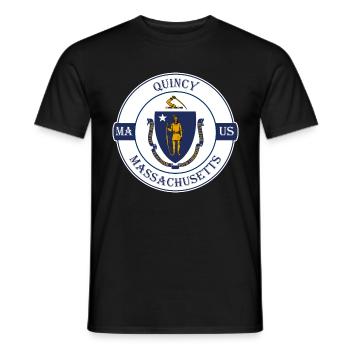 Quincy Massachusetts Flag USA Souvenir Badge - Men's T-Shirt - black - Front - AI Model Male 178 light (178cm)