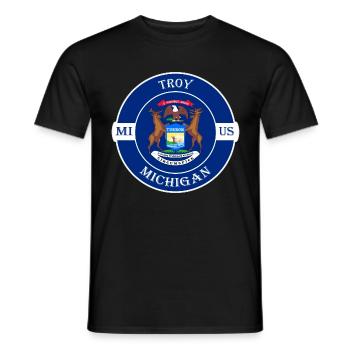 Troy Michigan Flagge USA Reise Souvenir Abzeichen - Männer T-Shirt - Schwarz - Vorne - AI Model Male 178 light (178cm)