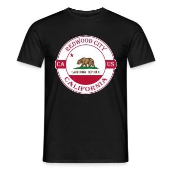 Redwood City California Flagge USA Souvenir Abzeichen - Männer T-Shirt - Schwarz - Vorne - AI Model Male 178 light (178cm)