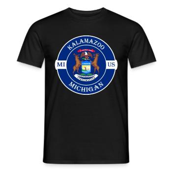 Kalamazoo Michigan Flagge USA Reise Souvenir Abzeichen - Männer T-Shirt - Schwarz - Vorne - AI Model Male 178 light (178cm)