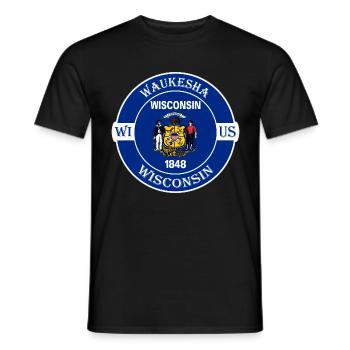 Waukesha Wisconsin Flagge USA Reise Souvenir Abzeichen - Männer T-Shirt - Schwarz - Vorne - AI Model Male 178 light (178cm)