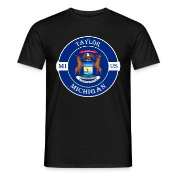 Taylor Michigan Flagge USA Reise Souvenir Abzeichen - Männer T-Shirt - Schwarz - Vorne - AI Model Male 178 light (178cm)