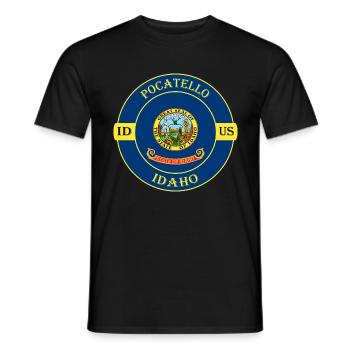 Pocatello Idaho Flagge USA Reise Souvenir Abzeichen - Männer T-Shirt - Schwarz - Vorne - AI Model Male 178 light (178cm)