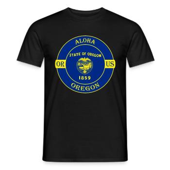Aloha Oregon Flagge USA Reise Souvenir Abzeichen - Männer T-Shirt - Schwarz - Vorne - AI Model Male 178 light (178cm)