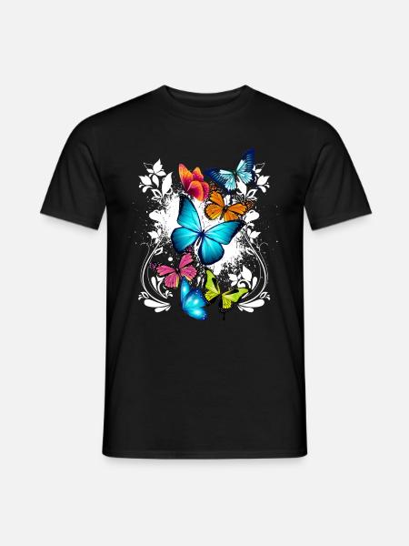 Schmetterling Blumen Ornament Splash Kunst - Mænd T-shirt - sort