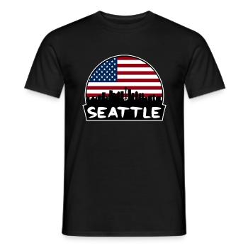 Seattle Washington Usa Flag Skyline Silhouette Tra - Men's T-Shirt - black - Front - AI Model Male 178 light (178cm)