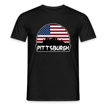 Pittsburgh Pennsylvania Usa Flag Skyline Silhouett - Men's T-Shirt - black - Front - AI Model Male 178 light (178cm)