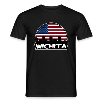 Wichita Kansas USA Flagge Skyline Silhouette Reisen - Männer T-Shirt - Schwarz - Vorne - AI Model Male 178 light (178cm)
