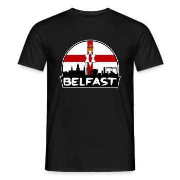 Belfast Northern Ireland Flag Skyline Silhouette T - Men's T-Shirt - black - Front - AI Model Male 178 light (178cm)