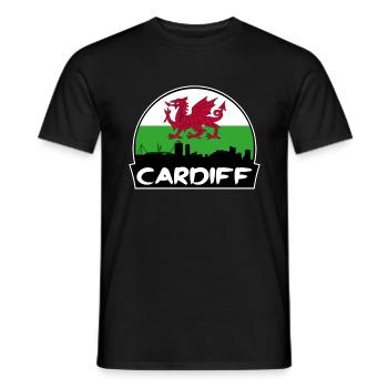 Cardiff Pays de Galles Flag Skyline Silhouette Voyage - T-shirt homme - noir - Devant - AI Model Male 178 light (178cm)