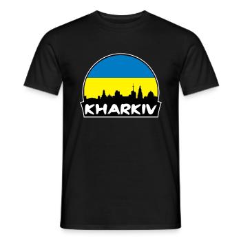 Charkiw Ukraine Flagge Skyline Silhouette Reisen - Männer T-Shirt - Schwarz - Vorne - AI Model Male 178 light (178cm)