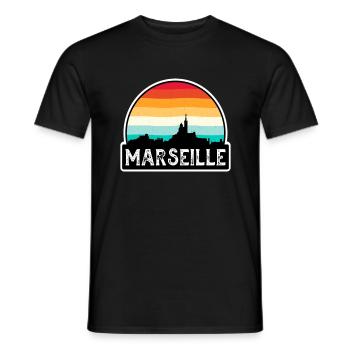 Marseille Frankreich Flagge Skyline Reisesouvenir - Männer T-Shirt - Schwarz - Vorne - AI Model Male 178 light (178cm)