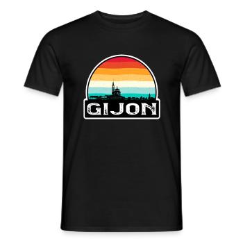 Gijon Spanien Flagge Skyline Reisesouvenir - Männer T-Shirt - Schwarz - Vorne - AI Model Male 178 light (178cm)