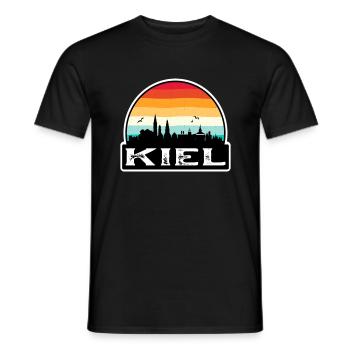Kiel Germany Flag Skyline Travel Souvenir - Men's T-Shirt - black - Front - AI Model Male 178 light (178cm)
