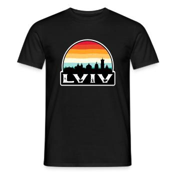 Lviv Ukraine Flag Skyline Souvenir de voyage - T-shirt homme - noir - Devant - AI Model Male 178 light (178cm)