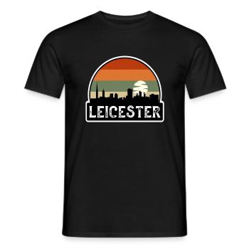 Leicester England Flag Skyline Travel Souvenir - Men's T-Shirt - black - Front - AI Model Male 178 light (178cm)