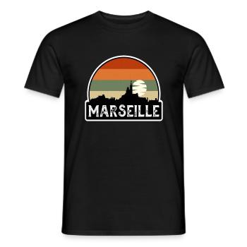 Marseille France Flag Skyline Travel Souvenir - Men's T-Shirt - black - Front - AI Model Male 178 light (178cm)