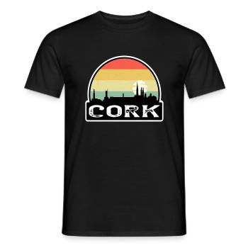Cork Ireland Flag Skyline Travel Souvenir - Men's T-Shirt - black - Front - AI Model Male 178 light (178cm)