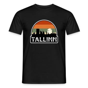 Tallinn Estonia Flag Skyline Travel Souvenir - Men's T-Shirt - black - Front - AI Model Male 178 light (178cm)