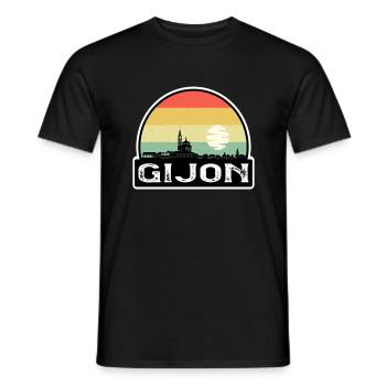 Gijon Spanien Flagge Skyline Reisesouvenir - Männer T-Shirt - Schwarz - Vorne - AI Model Male 178 light (178cm)