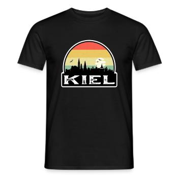 Kiel Germany Flag Skyline Travel Souvenir - Men's T-Shirt - black - Front - AI Model Male 178 light (178cm)